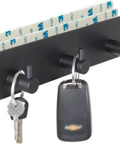 VIRFIN Key Holder for Wall with 2 Self-Adhesive Tapes. No Damage Key Holder Rack for Wall with 3 Key Hooks for Entryway. Door. Bathroom. Kitchen(Black)