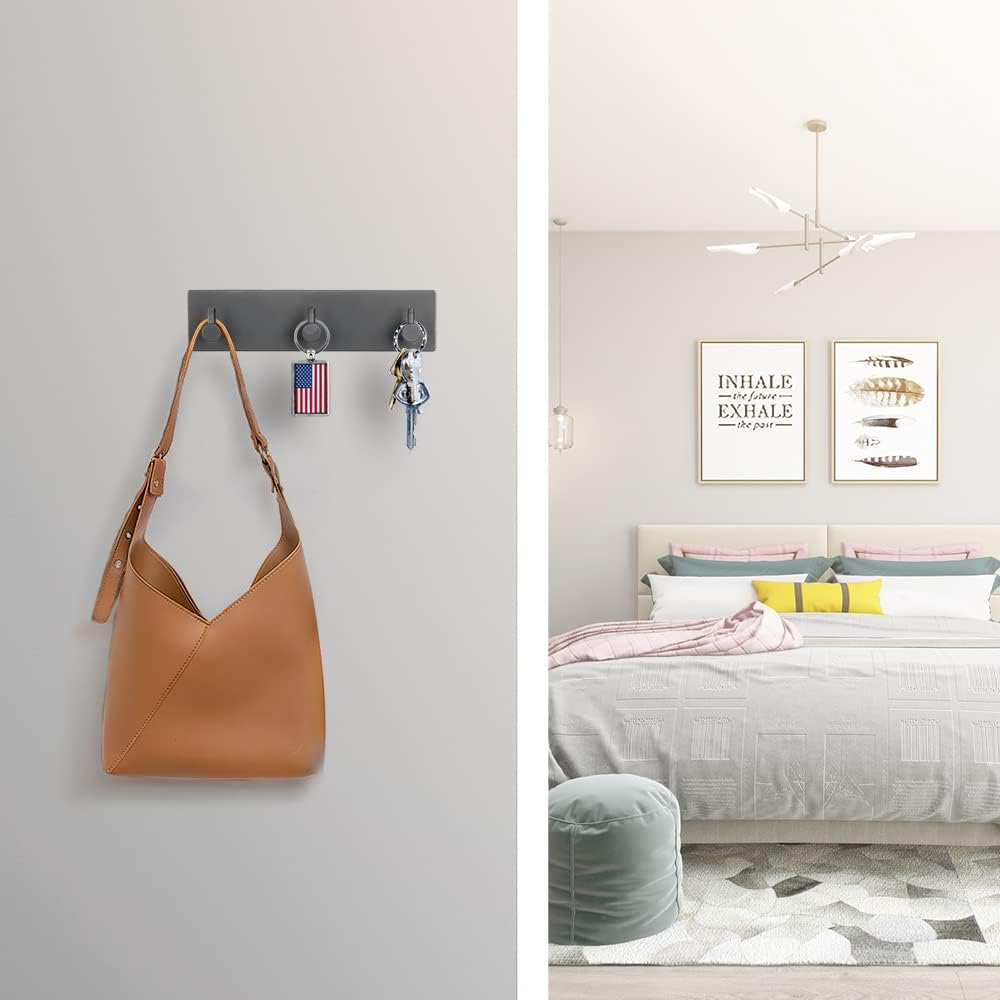 VIRFIN Key Holder for Wall with 2 Self-Adhesive Tapes. No Damage Key Holder Rack for Wall with 3 Key Hooks for Entryway. Door. Bathroom. Kitchen(Black) - Image 3