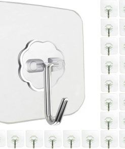 Jwxstore 24 Pack Self Adhesive Hooks Heavy Duty - 33lb Max. Transparent. Waterproof. Sticky Wall Hooks for Keys. Bathroom. Shower. Outdoor. Kitchen. Door. Home Improvement. Utility Hooks