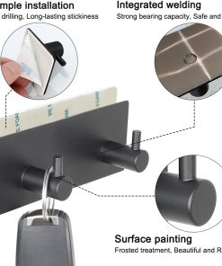 Alternative view of VIRFIN Key Holder for Wall with 2 Self-Adhesive Tapes. No Damage Key Holder Rack for Wall with 3 Key Hooks for Entryway. Door. Bathroom. Kitchen(Black)
