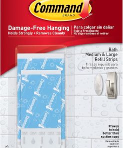 Command Bath Replacement Strips. 2-Medium and 4-Large Water-Resistant Adhesive Strips. Re-Hang Bath Hooks or Caddies